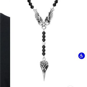 King Baby Studio Silver and Black Winged Pendant Necklace